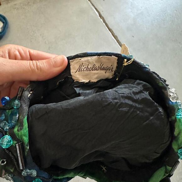 Nicholas Ungar Vintage Blue Green Jeweled and Beaded Hat Green Blue 1950s - Picture 3 of 3